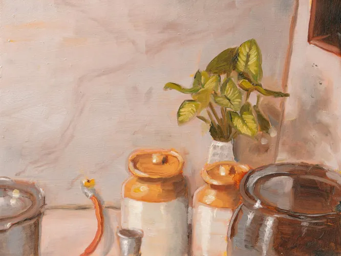 Kitchen with warm textures by Kishore Anand
